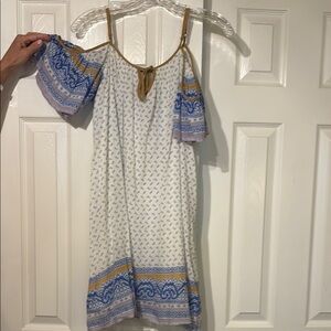 Free People White and Blue Sleeveless Sundress
